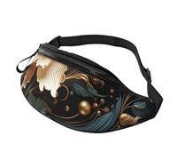 Sac banane pour femme - Grand sac à bandoulière tendance - Motif pingouin mignon - Pour voyage, Fleurs dorées sur noir, Taille unique