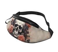 Sac banane pour femme Mem Fashion - Sac banane à bandoulière motif tête de mort antique et fleurs - Sac banane avec sangle réglable - Noir, taille unique, Noir , Taille unique