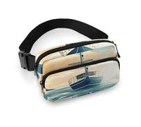 Sac banane pour femme - Motif bateau - Motif paysage marin - Poches zippées - Sangle réglable - Pour voyage, cyclisme, course à pied, randonnée, style 20 x 13 cm, Style :, 20x13cm