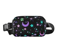 Sac banane pour femme - Motif étoile et lune - Noir - 20,3 x 13,5 x 5,8 cm - Noir - 20,3 x 13,5 x 5,8 cm, Neon Star Moon Noir, 8 x 5.3 x 2.3 inch, Drôle et mignon