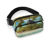 Sac banane pour femme - Motif île tropicale - Poches zippées - Sangle réglable - Pour voyage, cyclisme, course à pied, randonnée, style 20 x 13 cm, Style :, 20x13cm