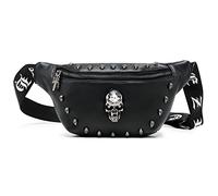 Sac banane pour femme, sac banane en cuir noir pour femme, motif tête de mort, sac banane tendance pour promener le chien, festival, randonnée, voyage, vacances, Skull-1, Taille unique, Mode