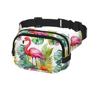 Sac Banane pour Femmes et Hommes, Ceinture, Motif pin Aquarelle Tropical, Flamant Rose, avec Bretelles réglables, Poitrine, à bandoulière de Voyage