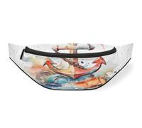 Sac banane pour femmes, hommes, filles, garçons, enfants, sac banane pour voyage, sport, course à pied, aquarelle, ancre océanique, couleur, M