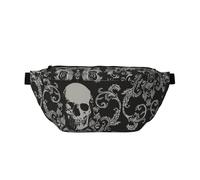 Sac banane pour homme avec ceinture réglable, motif tête de mort, gris, Tête de mort grise à fleurs, Taille unique