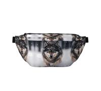 Sac banane pour homme et femme avec bandoulière réglable - Grand sac banane de randonnée pour course à pied, cyclisme, motifs loups, Noir , Taille unique