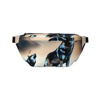 Sac banane pour homme et femme avec bandoulière réglable, grand sac banane de randonnée pour la course à pied, le cyclisme, les loups rugissant dans des motifs, noir, taille unique, Noir , Taille