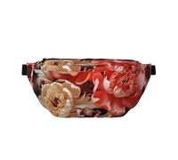 Sac banane pour homme et femme avec bandoulière réglable, grand sac banane de randonnée pour la course à pied, le cyclisme, motifs de pivoines aux couleurs vives, noir, taille unique, Noir , Taille