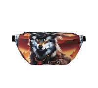 Sac banane pour homme et femme avec bandoulière réglable, grand sac banane de randonnée pour la course à pied, le cyclisme, le totem de loup avec motifs de feu, noir, taille unique, Noir , Taille