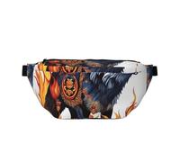 Sac banane pour homme et femme avec bandoulière réglable, grand sac banane de randonnée pour la course à pied, le cyclisme, loup couvert de motifs de feu, noir, taille unique, Noir , Taille unique
