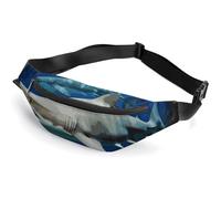 Sac banane pour homme et femme avec deux requins blancs - Petit sac banane avec sangle réglable - Imperméable - Sac banane tendance pour voyage, randonnée, course à pied, blanc, 36 x 15 cm, blanc,