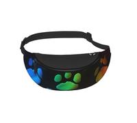 Sac banane pour homme et femme avec imprimé pattes de chat arc-en-ciel pour voyage, sport, course à pied, randonnée, jogging, gym, Noir , Taille unique