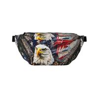 Sac banane pour homme et femme avec motif drapeau américain et aigle - Réglable - Pour voyage, course à pied, randonnée, Noir , Taille unique, Sac à dos de