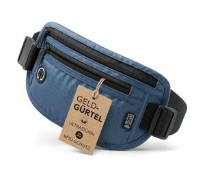 Sac banane pour homme et femme avec protection RFID - Anti-vol - Imperméable - Sangle réglable de 44,5 à 79,5 cm - 2 façons de transport - Pour voyage, sport, festival, plein air - Bleu