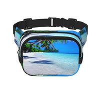 Sac banane pour homme et femme avec sable blanc tropical, plage et océan, sac banane tendance pour l'entraînement, la course, les voyages, la randonnée, Noir , Taille unique