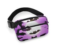 Sac banane pour homme et femme avec sangle réglable en coton rose panda pour tous les jours, Chauve-souris violettes volantes d'Halloween, 20x13cm