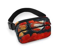 Sac banane pour homme et femme avec sangle réglable imprimé guitare musicale pour tous les jours, Fleurs et papillons rouges, 20x13cm