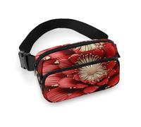 Sac banane pour homme et femme avec sangle réglable imprimé guitare musicale pour tous les jours, Fleur rouge et dorée, 20x13cm