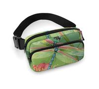 Sac banane pour homme et femme avec sangle réglable - Lapin de Pâques avec trou en bois - Pour tous les jours, Libellules et fleurs., 20x13cm