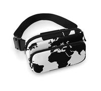 Sac banane pour homme et femme avec sangle réglable Motif carte du monde Noir, Carte du monde noire., 20x13cm
