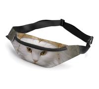 Sac banane pour homme et femme avec sangle réglable Motif chat Blanc, Magnifique chat blanc, 36*15cm, Art Déco