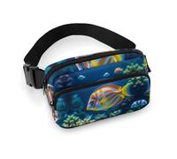 Sac banane pour homme et femme avec sangle réglable Motif galaxie colorée pour tous les jours, Le monde sous-marin des poissons tropicaux, 20x13cm