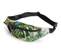 Sac banane pour homme et femme avec sangle réglable Motif lapins amusants, Feuilles d'arbre toucans, 36*15cm, Art Déco