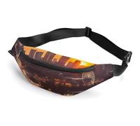 Sac banane pour homme et femme avec sangle réglable Motif roses rouges et feuilles noires, Atlanta City Sunset Paysage, 36*15cm, Art Déco