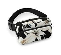 Sac banane pour homme et femme avec sangle réglable - Motif smiley coloré - Pour tous les jours, Fleurs hawaïennes noires et blanches, 20x13cm