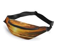 Sac banane pour homme et femme avec sangle réglable Motif tournesol, Beau coucher de soleil doré, 36*15cm, Art Déco