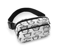 Sac banane pour homme et femme avec sangle réglable pour l'extérieur, style griffonnage, 20 x 13 cm, Tasse de style gribouillage, 7.9 X 5.1 in