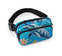 Sac banane pour homme et femme avec sangle réglable pour perroquets colorés pour tous les jours, Dauphins coralliens des fonds marins, 20x13cm
