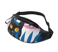Sac banane pour homme et femme, avec sangle réglable, sac banane léger et imperméable, Tropical Black Cat 11, Taille unique, Sac à dos de randonnée
