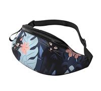 Sac banane pour homme et femme, avec sangle réglable, sac banane léger et imperméable, Tropical Black Cat 12, Taille unique, Sac à dos de randonnée