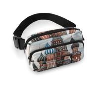 Sac banane pour homme et femme avec sangle réglable style dessin animé pour tous les jours, Place rouge de la cathédrale Saint-Basile à Moscou, 20x13cm