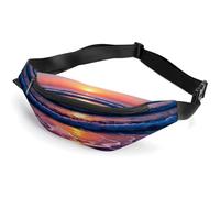 Sac banane pour homme et femme, beau sac banane de sport imprimé lever de soleil, sac banane tendance avec sangle réglable, Noir , 36*15cm