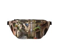 Sac banane pour homme et femme - Chapeau noir - Avec sangle réglable - Sac banane tendance pour voyage, Italian Town Street, Taille unique