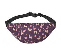 Sac banane pour homme et femme, grand sac banane à motif de cœur mignon à carreaux pour entraînement, randonnée, course à pied, voyage, Lama et fleurs mignons. Lama et fleurs mignons, Taille unique,