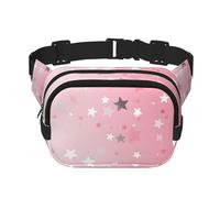 Sac banane pour homme et femme - Imperméable et réglable - Sac banane tendance - Motif étoiles roses et blanches - Pour la course à pied, l'entraînement, la randonnée, les voyages, noir, taille unique