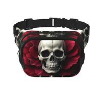 Sac banane pour homme et femme - Imperméable et réglable - Sac banane tendance - Motif floral - Squelette - Roses en fleurs - Pour la course à pied, l'entraînement, la randonnée, les voyages, noir