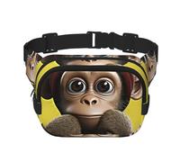 Sac banane pour homme et femme - Imperméable et réglable - Sac banane tendance - Motif singe curieux - Pour la course à pied, l'entraînement, la randonnée, les voyages, noir, taille unique, Noir