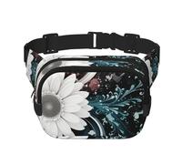 Sac banane pour homme et femme - Imperméable et réglable - Sac banane tendance - Motif tourbillon de fleurs - Pour la course à pied, l'entraînement, la randonnée, les voyages, noir, taille unique