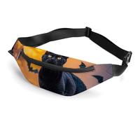 Sac banane pour homme et femme - Le chat noir est au rythme du toit partout - Sac banane de sport avec sangle réglable - Sac banane tendance pour voyage, course à pied, entraînement, blanc, 36 x 15