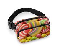 Sac banane pour homme et femme - Magnifique sac banane avec chat blanc - Sac banane étanche pour téléphone portable, Bonbons arc-en-ciel, 20x13cm, Art Déco