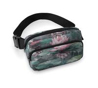 Sac banane pour homme et femme - Magnifique sac banane avec chat blanc - Sac banane étanche pour téléphone portable, Peinture nénuphar pêche, 20x13cm, Art Déco