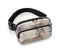 Sac banane pour homme et femme - Motif cerfs et fleurs - Pour voyage, course à pied, randonnée, oiseaux et cerfs avec fleurs - 20 x 13 cm, Oiseaux de cerf avec fleurs, 20x13cm, Sac banane