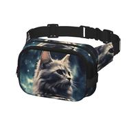 Sac banane pour homme et femme, motif chat dans une nébuleuse, sac à bandoulière réglable pour voyage, noir, taille unique, Noir , Taille unique