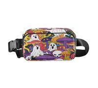 Sac banane pour homme et femme - Motif fantômes d'Halloween - Champignons colorés - Sac banane pour la marche, la course, le cyclisme, la randonnée, les voyages, l'entraînement avec sangle réglable,
