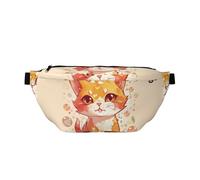 Sac banane pour homme et femme - Motif fleurs blanches - Avec sangle réglable - Sac banane tendance pour voyage, Chat orange et bulles, Taille unique