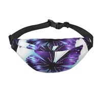 Sac banane pour homme et femme - Motif floral japonais - Avec sangle réglable - Sac banane tendance pour voyage, Papillon bleu violet., Taille unique